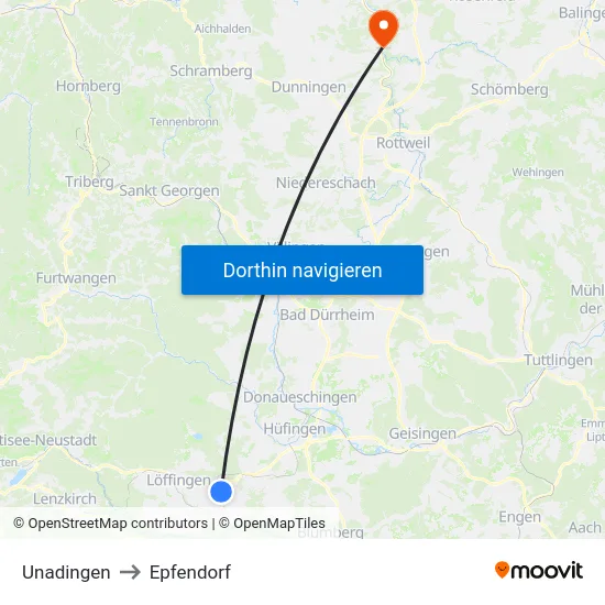 Unadingen to Epfendorf map