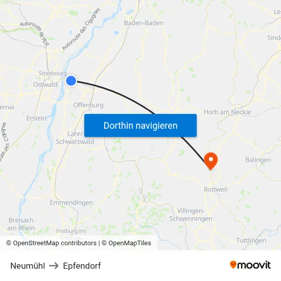 Neumühl to Epfendorf map