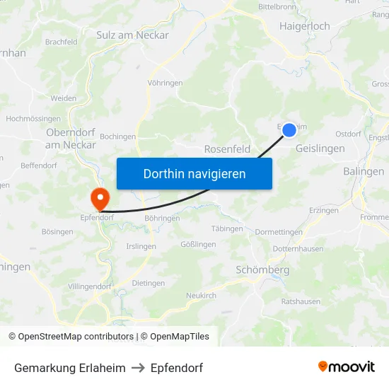 Gemarkung Erlaheim to Epfendorf map