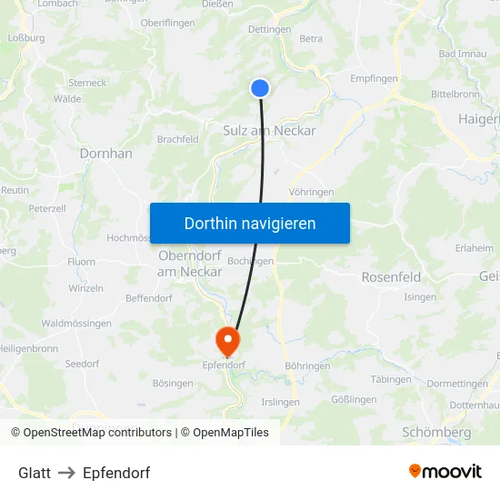 Glatt to Epfendorf map