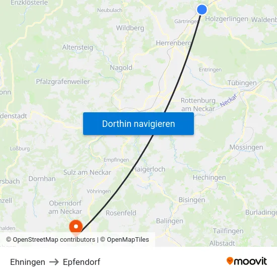 Ehningen to Epfendorf map