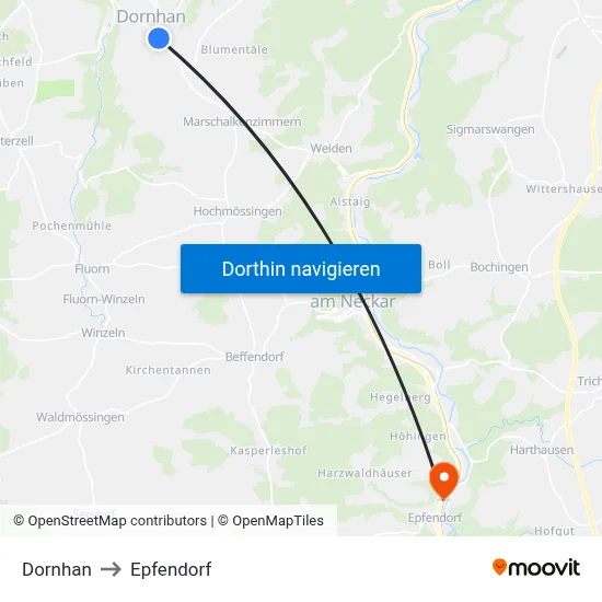 Dornhan to Epfendorf map