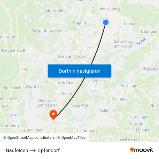 Gäufelden to Epfendorf map