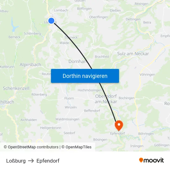 Loßburg to Epfendorf map