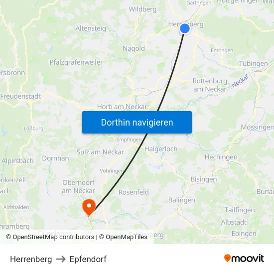 Herrenberg to Epfendorf map