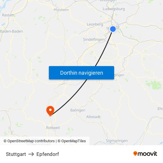 Stuttgart to Epfendorf map