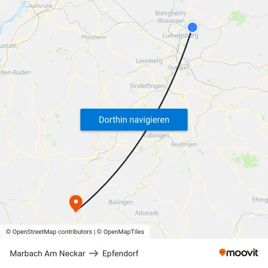 Marbach Am Neckar to Epfendorf map