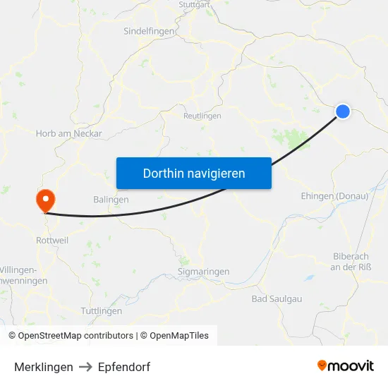 Merklingen to Epfendorf map