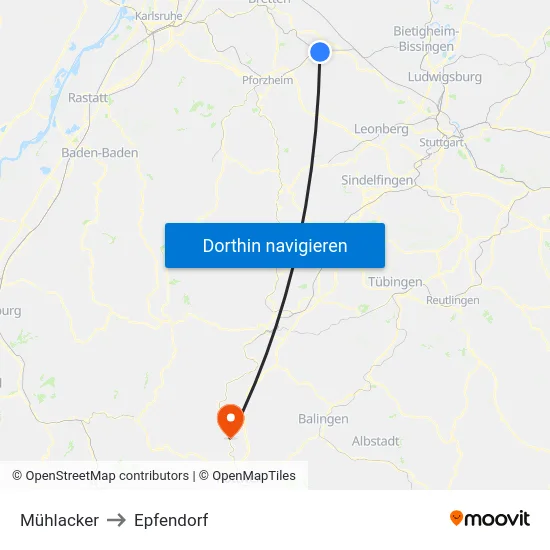 Mühlacker to Epfendorf map