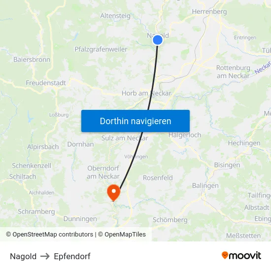 Nagold to Epfendorf map