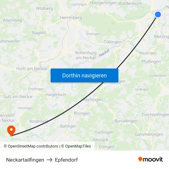 Neckartailfingen to Epfendorf map