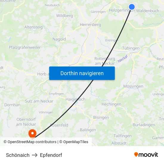 Schönaich to Epfendorf map