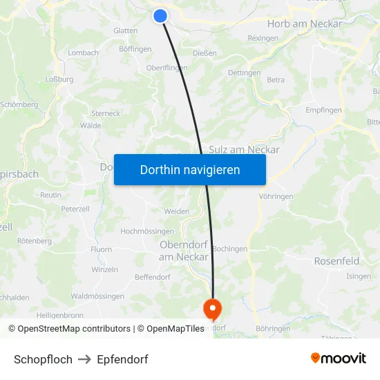 Schopfloch to Epfendorf map