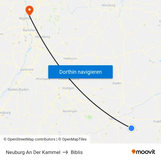 Neuburg An Der Kammel to Biblis map