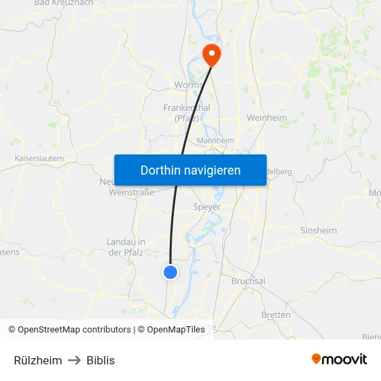 Rülzheim to Biblis map