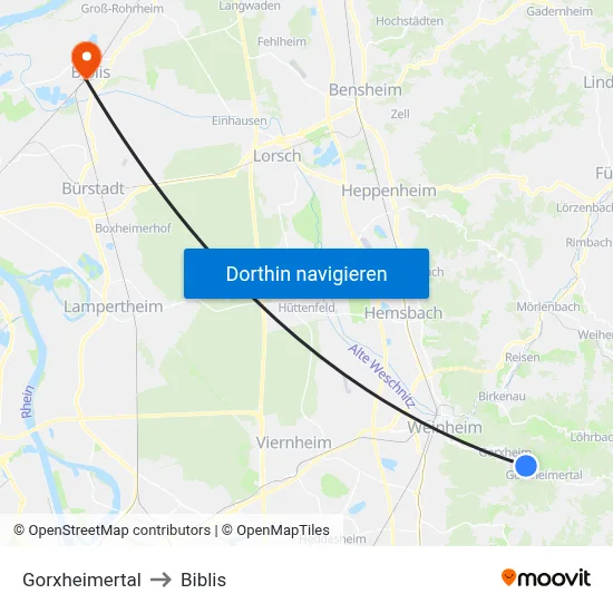 Gorxheimertal to Biblis map