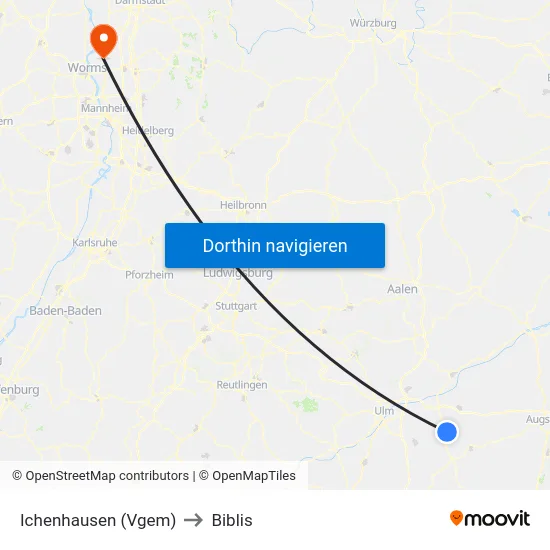 Ichenhausen (Vgem) to Biblis map