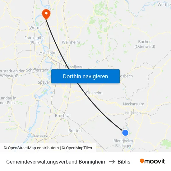Gemeindeverwaltungsverband Bönnigheim to Biblis map