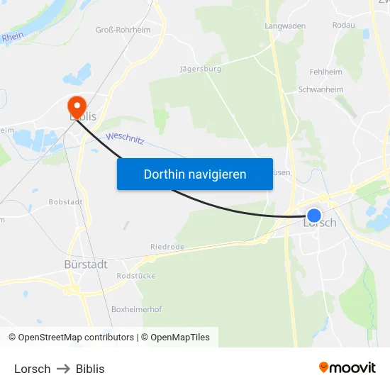 Lorsch to Biblis map