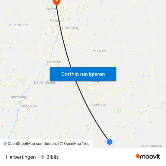 Herbertingen to Biblis map