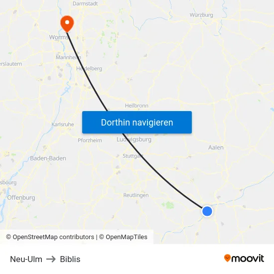 Neu-Ulm to Biblis map