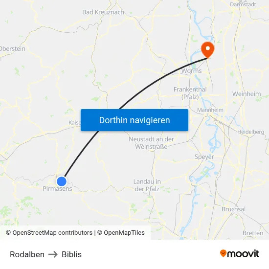 Rodalben to Biblis map