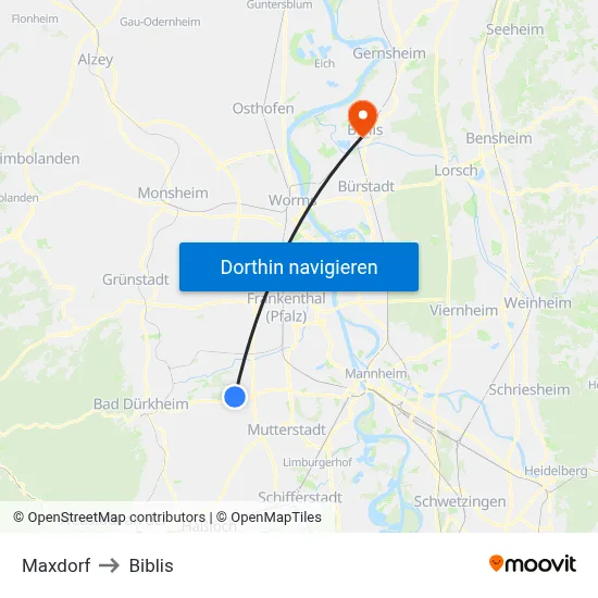 Maxdorf to Biblis map