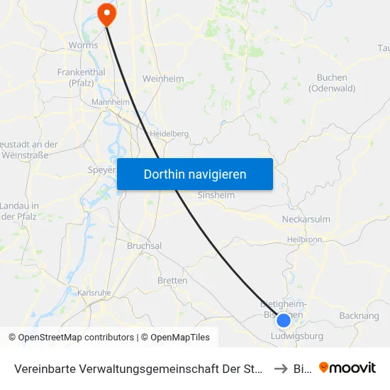 Vereinbarte Verwaltungsgemeinschaft Der Stadt Bietigheim-Bissingen to Biblis map