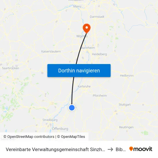 Vereinbarte Verwaltungsgemeinschaft Sinzheim to Biblis map