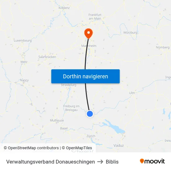 Verwaltungsverband Donaueschingen to Biblis map