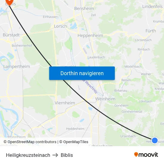 Heiligkreuzsteinach to Biblis map