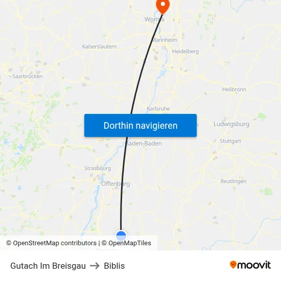 Gutach Im Breisgau to Biblis map