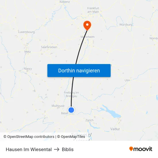 Hausen Im Wiesental to Biblis map
