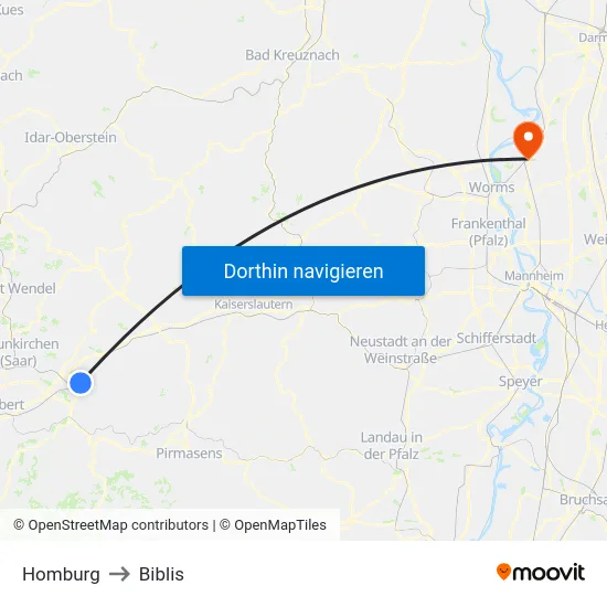 Homburg to Biblis map