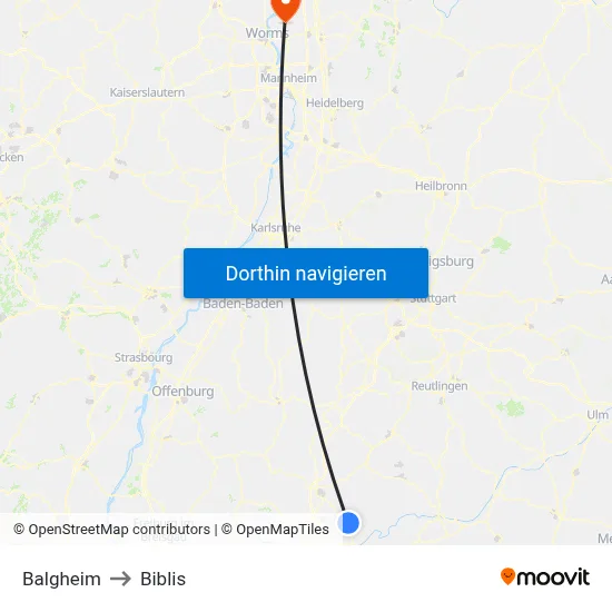 Balgheim to Biblis map
