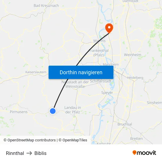 Rinnthal to Biblis map