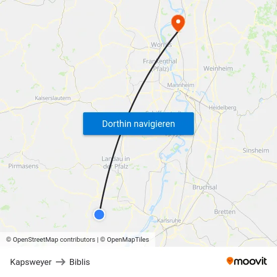 Kapsweyer to Biblis map