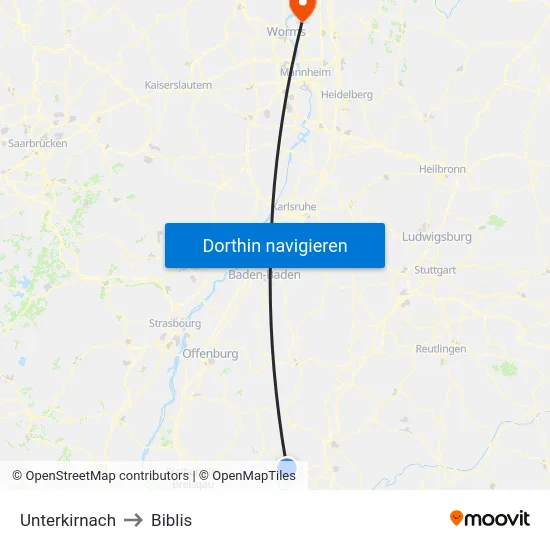Unterkirnach to Biblis map