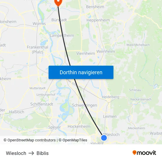 Wiesloch to Biblis map