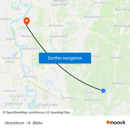 Hirschhorn to Biblis map
