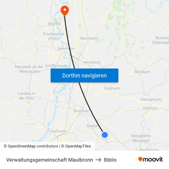 Verwaltungsgemeinschaft Maulbronn to Biblis map