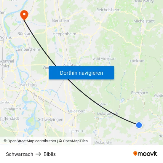 Schwarzach to Biblis map