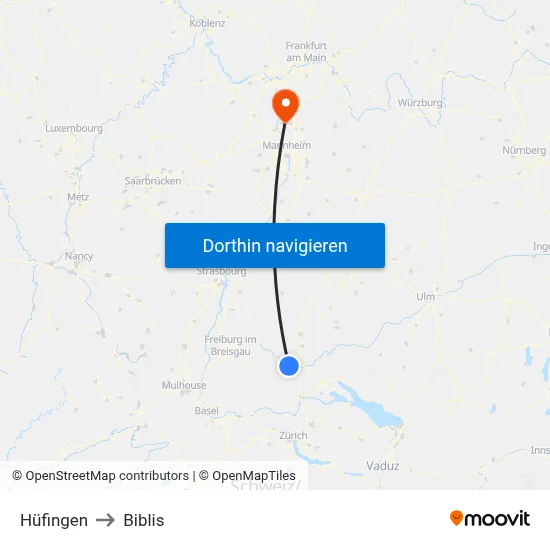 Hüfingen to Biblis map