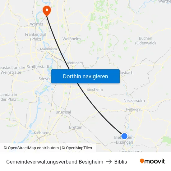 Gemeindeverwaltungsverband Besigheim to Biblis map