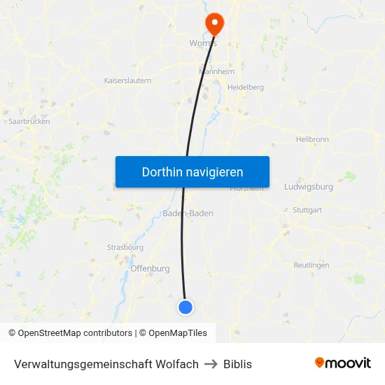 Verwaltungsgemeinschaft Wolfach to Biblis map