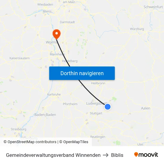 Gemeindeverwaltungsverband Winnenden to Biblis map