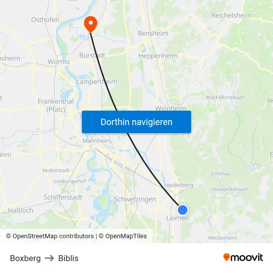 Boxberg to Biblis map