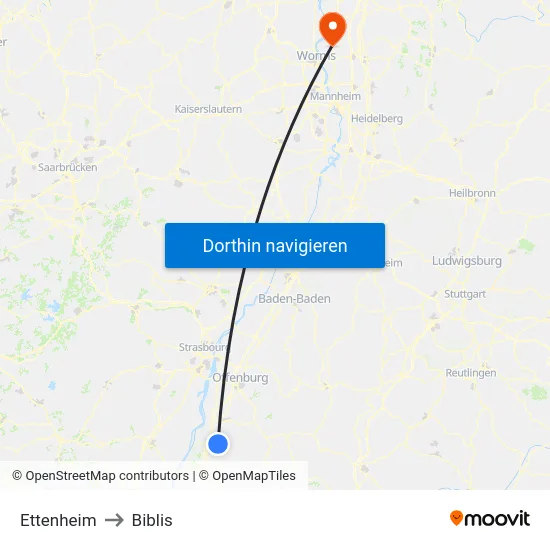 Ettenheim to Biblis map