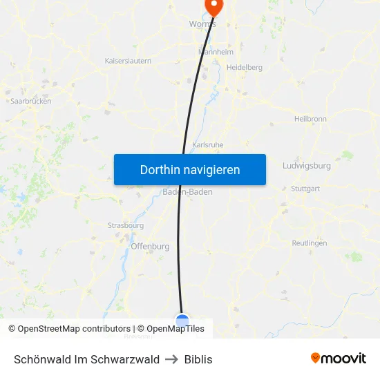 Schönwald Im Schwarzwald to Biblis map