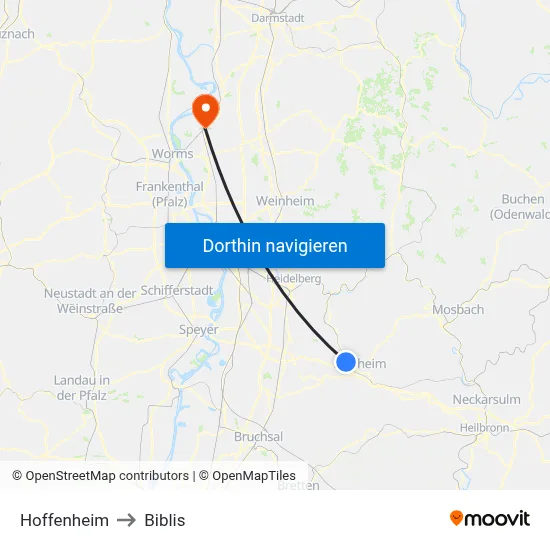 Hoffenheim to Biblis map
